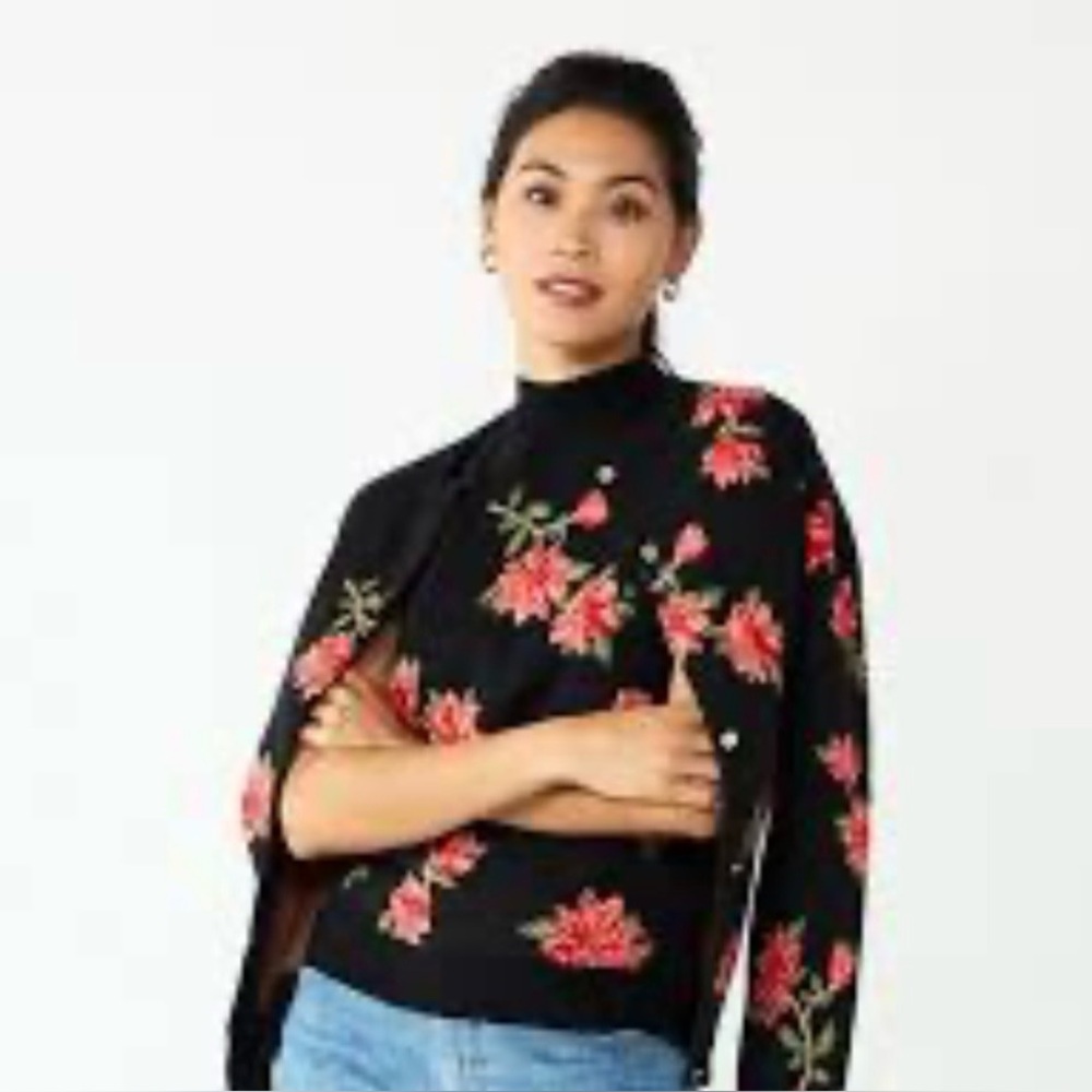 Draper James Cardigan 2 Piece Floral Black Sweater Set Size 2X
